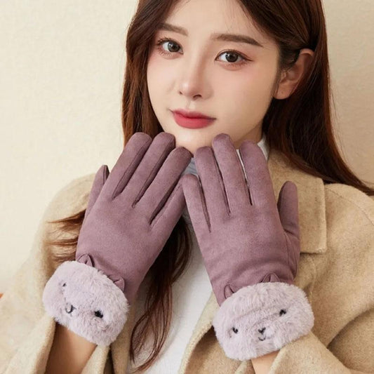 Suede Gloves Women Winter Thickening Cycling Warm Gloves Women Winter Cute Cotton Gloves Waterproof Gloves