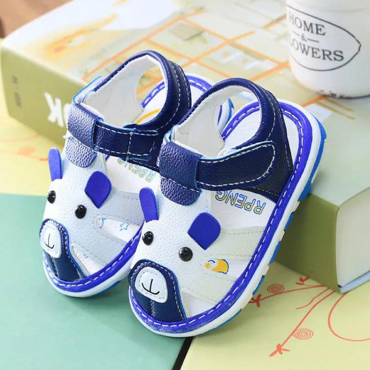 Baby's Summer Sandals Soft Soled Baby Walking Cartoon Sounding Shoes Children's Antiskid and Kickproof Flat Shoes