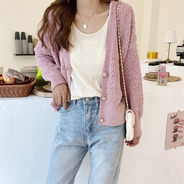 Autumn and Winter V-neck Knitted Sweater Cardigan Loose Short Top Long Sleeve Casual Women's Jacket