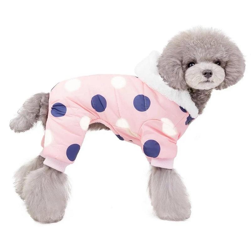 Pet Puppy Dog Clothes Winter Padded Coat Teddy Bichon Small Puppies Cat's Dot Pattern Jackets Warm Vest Thick Rompers Pet Clothing Casual Outfit