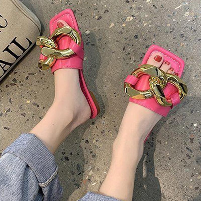 Fashion Chain Flat Sandals Slippers Women Summer Wear All-match Open-toed Sandals Women