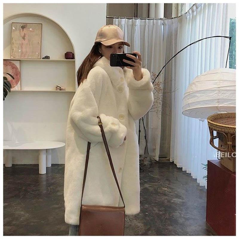 Autumn and Winter Imitation Mink Cardigan Hooded Loose Mid-length Lazy Sweater Plus Size Jacket Women