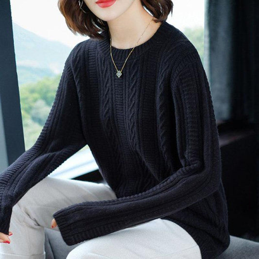 Autumn and Winter Round Neck Wool Sweater  Pullover Long-sleeved Plus Size Top Solid Color Knitted Female Sweater