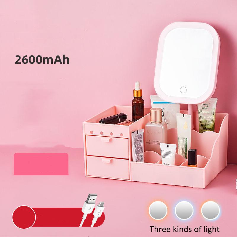 Beauty Shelf Fill Light Mirror Cosmetic Mirror Storage Box Integrated Rechargeable Desktop Mirror LED Light Vanity Mirror