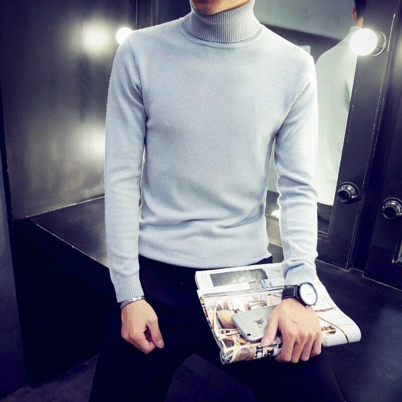 Autumn Winter Men'S Sweater Warm Men'S Turtleneck Sweater Solid Color Casual Sweater Men's Slim Fit Knitted Pullovers