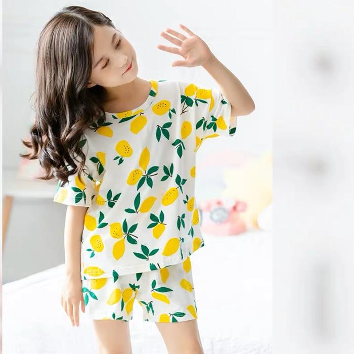 2 to 10 Years Summer Girls Kids Pajamas Set Short Sleeves Sleepwear For Toddler Girls Cotton Pyjamas Set Clothes