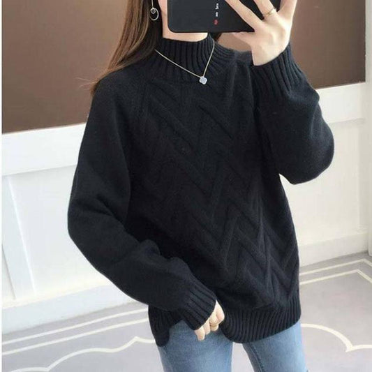 Pofulove Women Thick Loose Pullover Female Jumpers Long Sleeve Pull Femme Casual Knitted Sweater Red