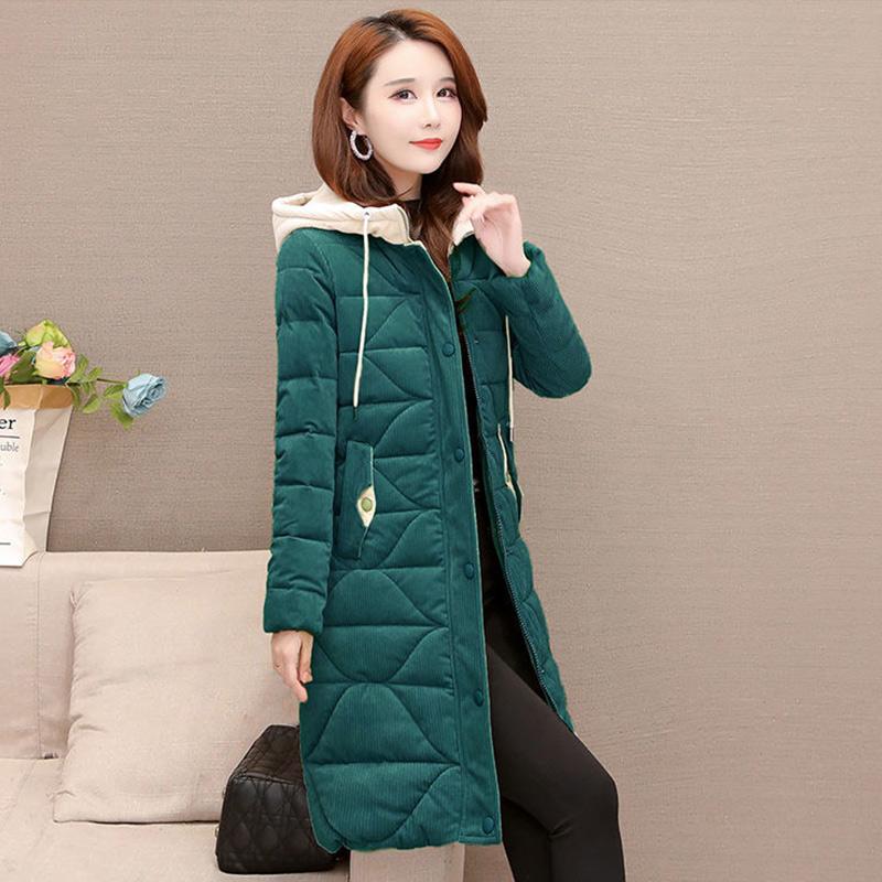 Cotton Jacket Women's Mid-length Winter Fashion Trend Thick Warm Hooded Cotton Jacket Corduroy Jacket Tide