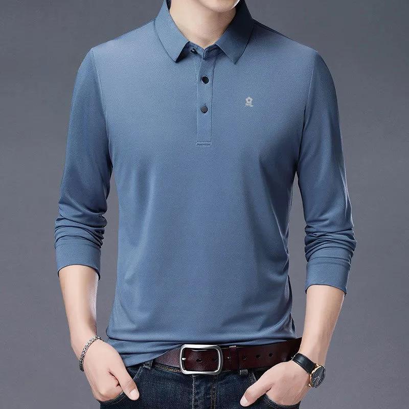 Long-sleeved POLO Shirt, Lapel Thin Bottoming Shirt, Business Casual Solid Color POLO Shirt, Suitable for Young and Middle-aged Men