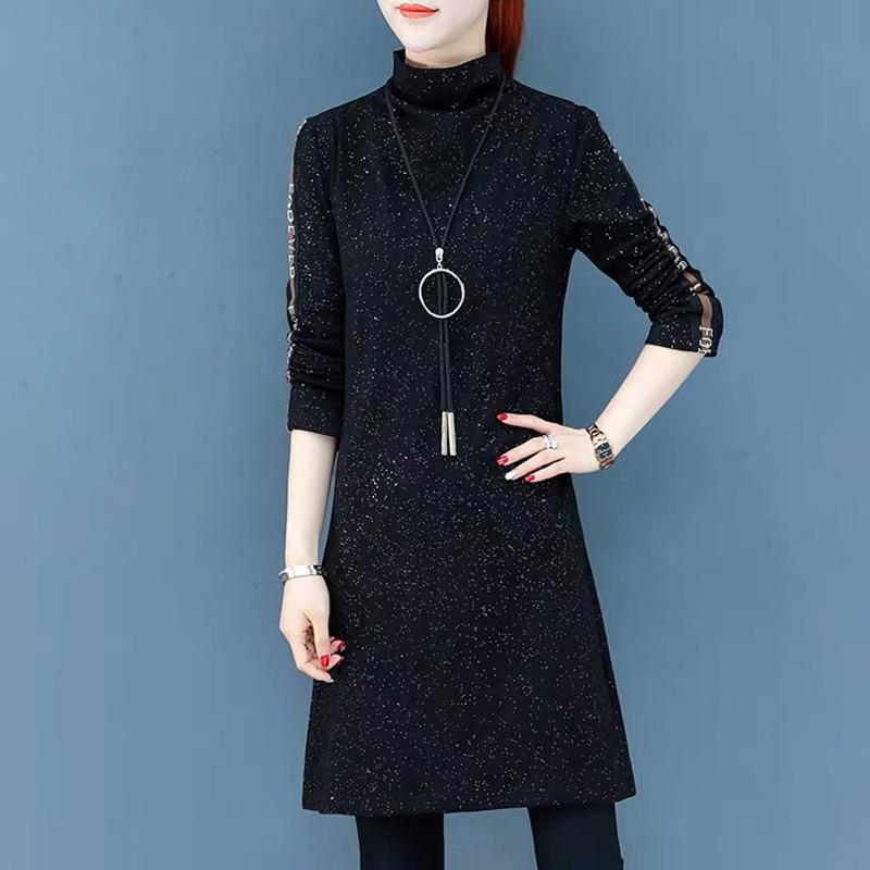 Thin Section with T-shirt Autumn and Winter Half High Neck Sweater Mid-length Black Bottoming Shirt