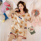 Silk pajamas summer two-piece set long-sleeved female sweet home clothes cute fruit pajamas female