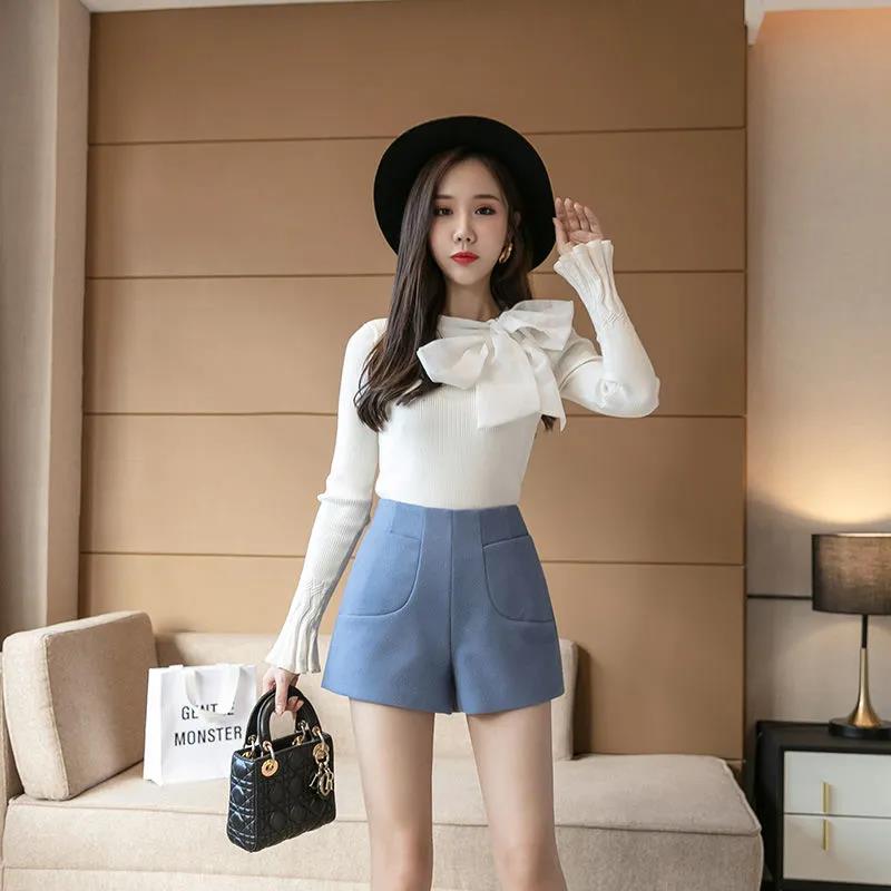 Korean Version of High-waist Woolen Shorts Women's Autumn and WinterStyle  A-line Wide-leg Pants Casual Pants