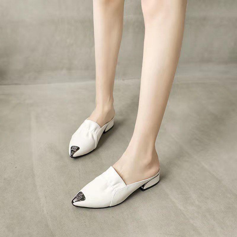 Soft Leather Slippers Summer Wear Fashion Ladies Toe Cap Sandals Red Women Leather Shoes