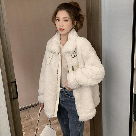 Fur One-piece Stand-up Collar Imitation Lamb Fur Jacket Women Autumn and Winter Jacket All-match Blouse