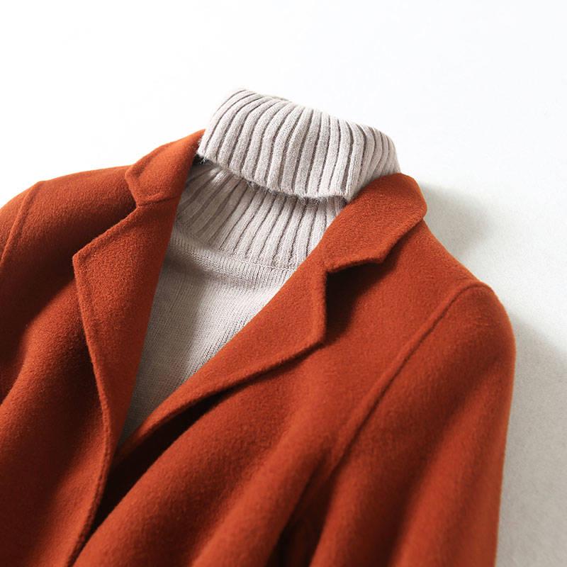 Women's Coat Fashion Wool Double-sided Cashmere Coat Woolen Overcoat Elegant Women Jacket with Belt