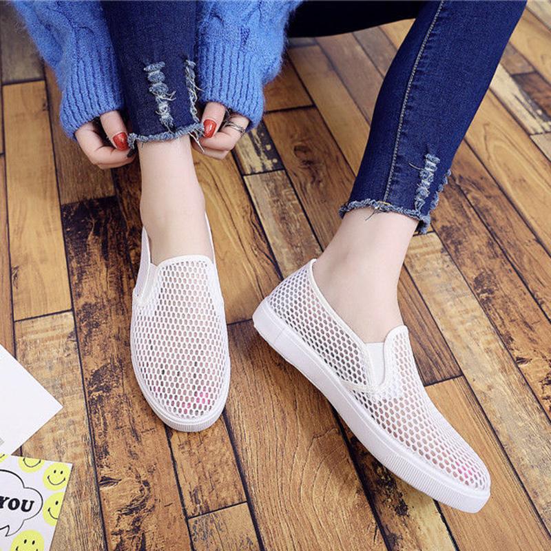 Summer Mesh Breathable White Shoes Female One-foot Flat-soled Student Net Shoes Sports and Leisure Korean Sneakers Old Beijing Women's Shoes