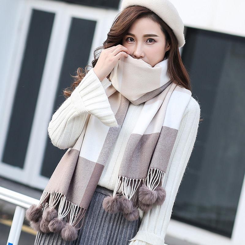 Cashmere Scarf for Women Femme Bandana Wool Women Ball Tassel Scarf for Ladies