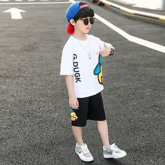 Cotton Children's Clothing Boys Summer Boys Short-sleeved Middle-aged Children's Summer Clothes Korean Version of The Trend of Two-piece Children