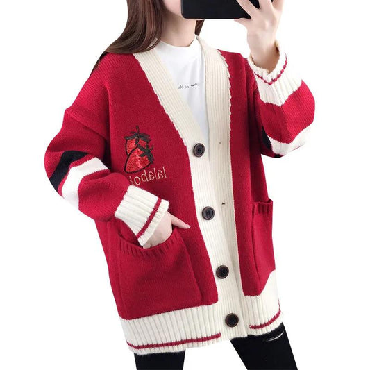 Ladies Cardigans Long Sleeve Knitted  Sweater   Female Jumpers Cardigan Jacket with Buttons Loose Knit Cardigan Lazy Style Sweater Coat