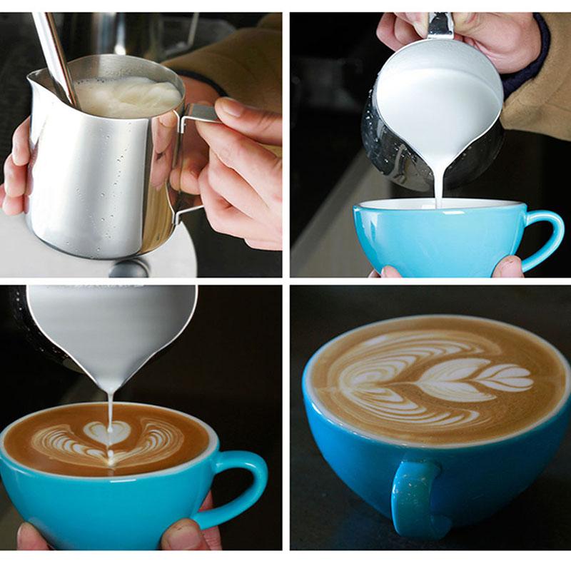 Milk Jugs 304 Stainless Steel Frothing Pitcher Pull Flower Cups Coffee Milk Frother Latte Art Milk Foam Tool Coffeware