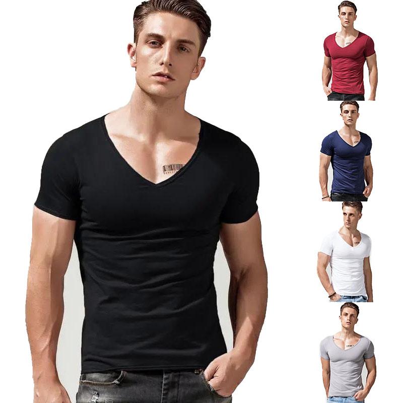 Slim Shirts Men Tees V-collar Clothing Breathable T-shirt Half Sleeves Overshirt Casual Comfortable Pullovers Summer