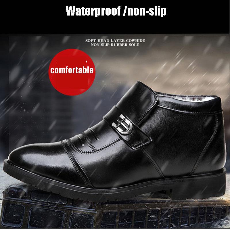 Wool Lining Genuine Leather Boots Men Non-slip High Ankle Boots Warm Business Shoes