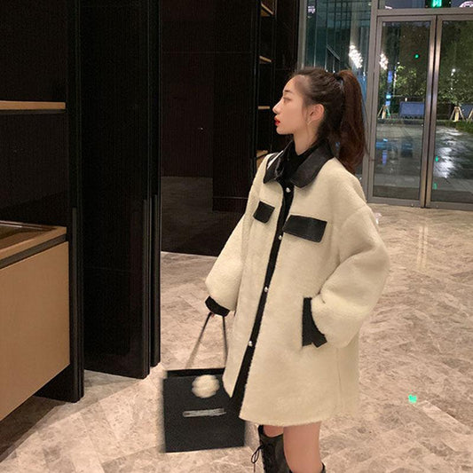 Fashion Lamb Wool Women's Coat Autumn and Winter All-match Korean Style Loose Short Fur One-piece Woolen Coat