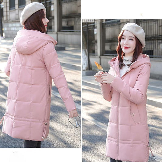 Women's Winter Korean Loose Quilted Coat Warm Stand-collar Down Jacket Women's Glossy Mid-length Down Jacket