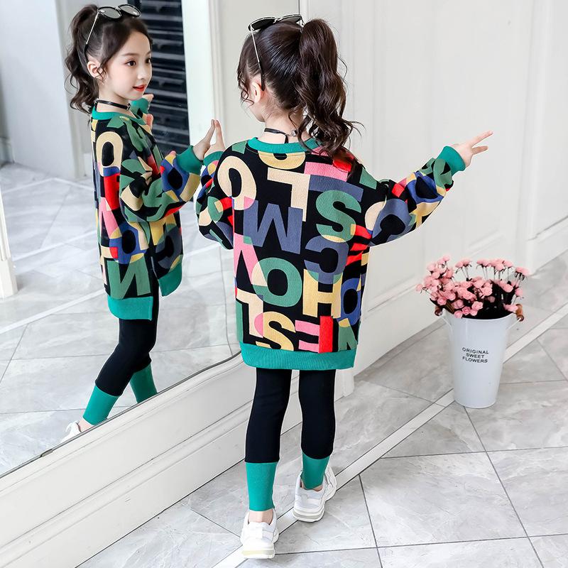 Girls spring and autumn suits Kids Casual Big Clothes Girls Fashion  Children's Letter Sweater+ Leggings Two-Piece Set