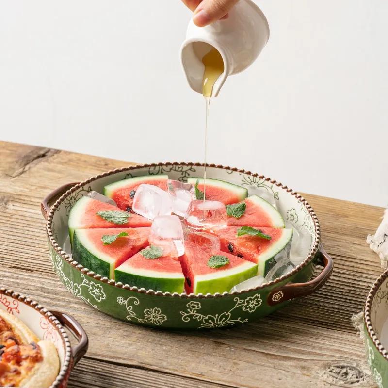 Hand-painted Cherry Blossom Plate Dish Plate Household Binaural Soup Plate Japanese Ceramic Baking Dish Pizza Plate