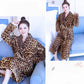 Leopard Print Ladies Pajamas Quick-drying Bathrobe Winter Cashmere Warm Home Clothes Homewear Robe Coat  Long