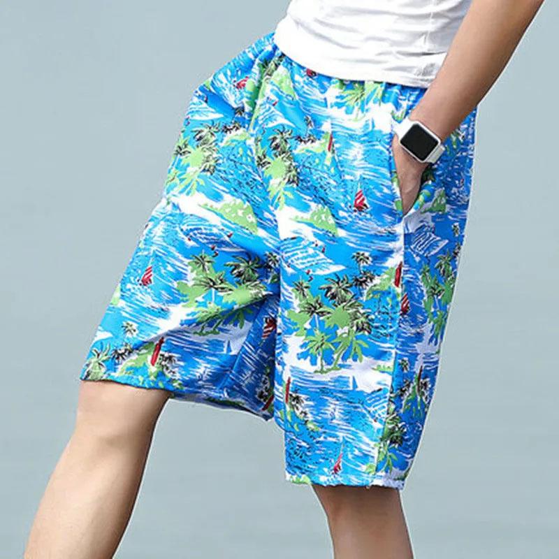 Summer Thin Cotton and Linen Breathable Printed Beach Pants Men's Sports Loose Large Size Quick-drying Five-point Pants Casual Outer Wear Shorts