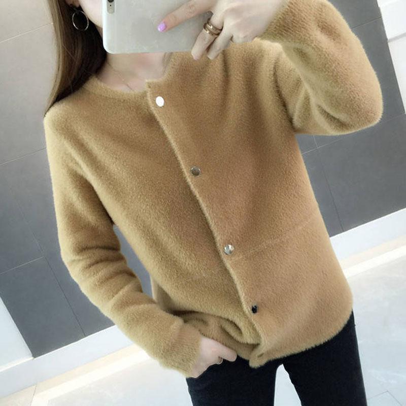 Autumn and Winter Mohair Cardigan Sweater Short Thick Solid Color Top Loose Casual Women's Jacket