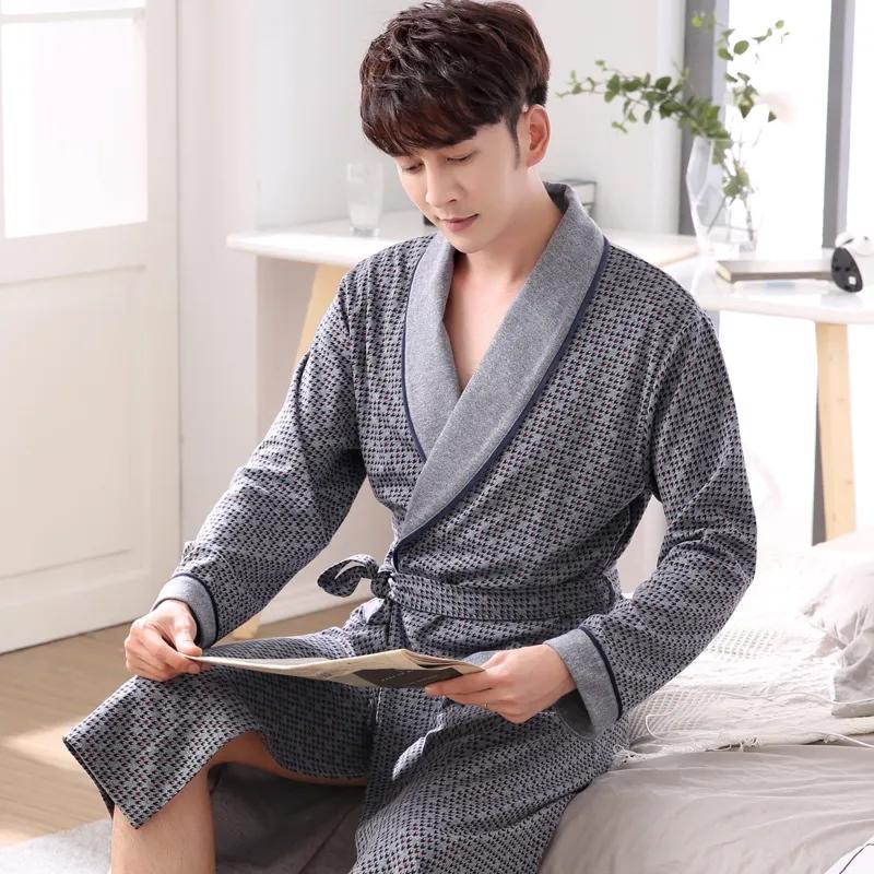 Brand Pajamas Spring and Autumn Couple Bathrobes Cotton Pajamas Men's Summer Long-sleeved Long-length Bathrobes Plus Size Robes