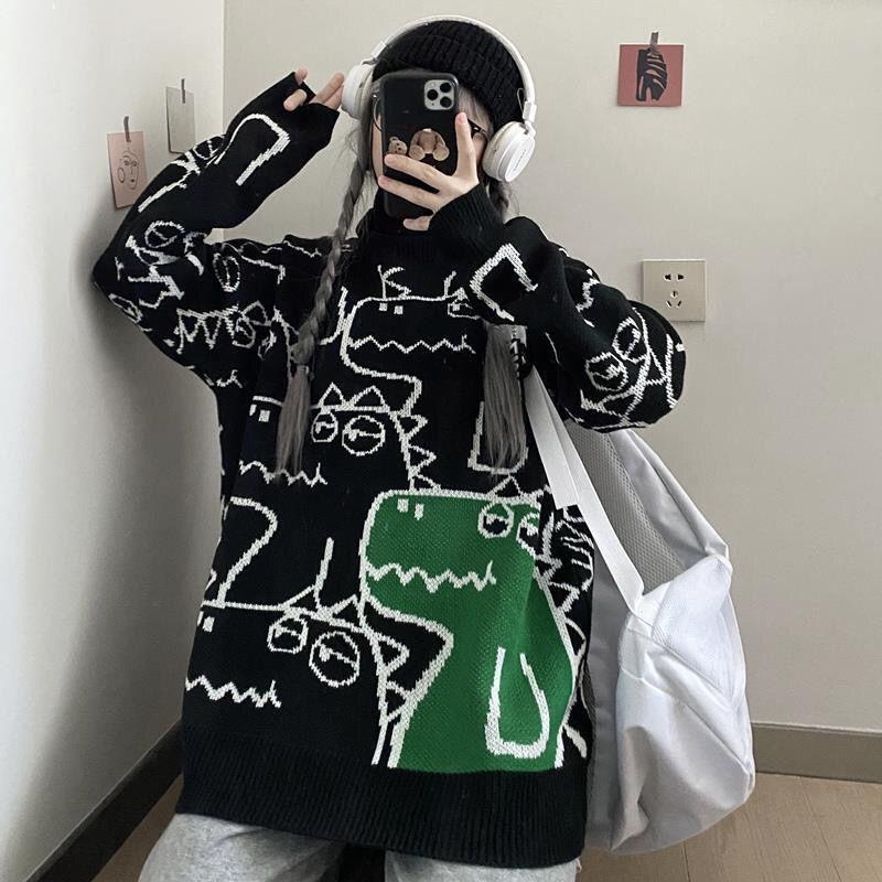 Autumn  Winter Sweater Women's High Neck Thickened Cartoon Fashion Casual Girl Student Sweater Coat Tide