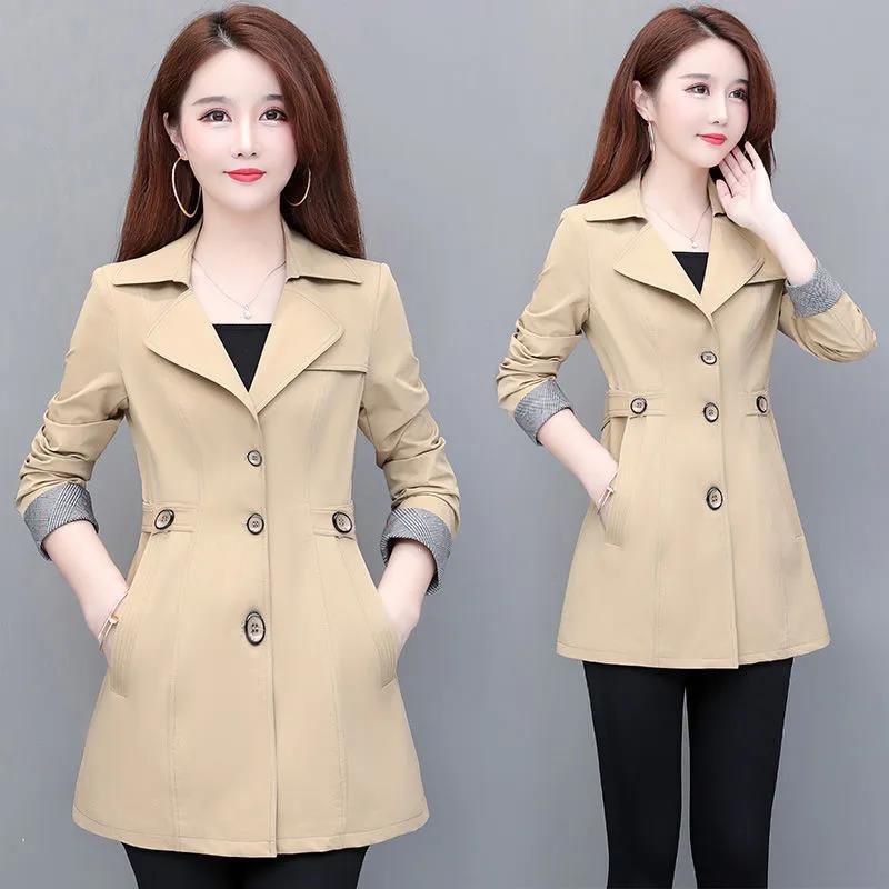 Plus Size Women's Windbreaker Spring Autumn Single Breasted Slim Fashion Casual Raincoat Jacket