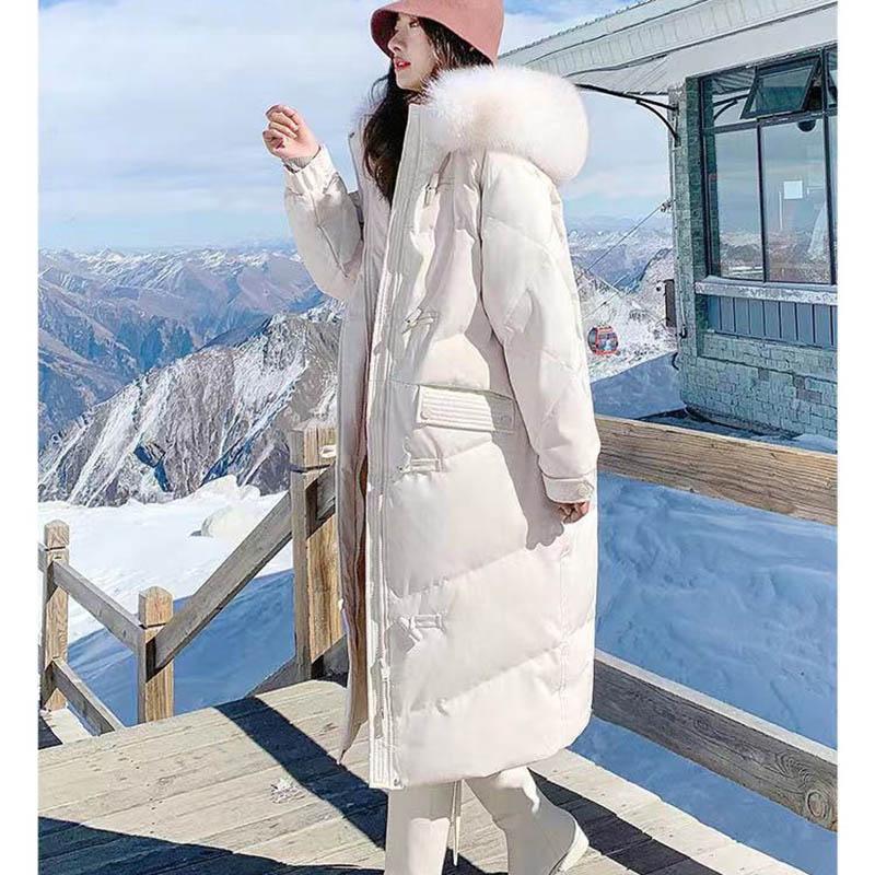 Down Padded Jacket Women's Long Over-the-knee Cotton-padded Jacket Winter Style Korean Fashion Horn Button Jacket