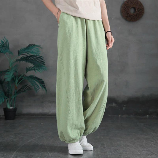 WTEMPO Cotton Linen Retro Lantern Pants women Spring and Summer Loose Solid Color Casual Trousers