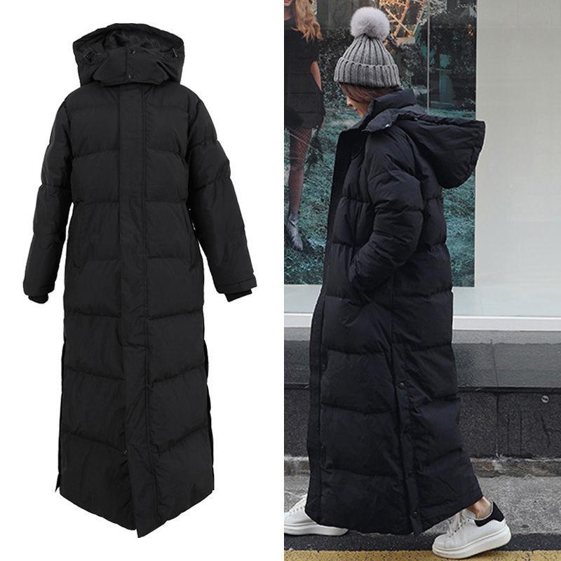 Women's Super Long Hooded Stand-collar Slim Padded Jacket Women's Long Knee-to-ankle Padded Jacket Winter Thick Black Jacket Women