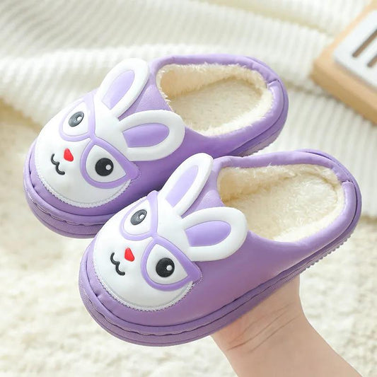 PU Children's Cotton Slippers Boys and Girls Middle and Small Children's Slippers Warm Shoes Winter Non-slip Soft-soled Slippers