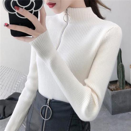 Zipper Turtleneck Women Sweater Solid 2019 Winter Fashion Sweater Ladies Slim Sexy Knitted Pullovers