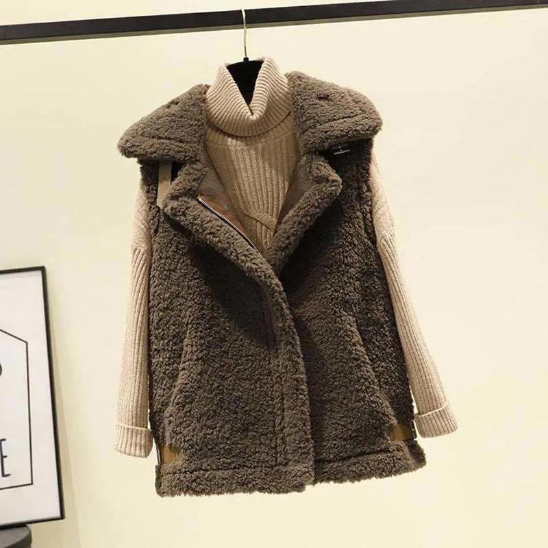 Winter New Style Lamb Hair Waistcoat Women Loose Fur One-piece Velvet Waistcoat Outer Wear Vest Ladies Sleeveless Blazer Jacket