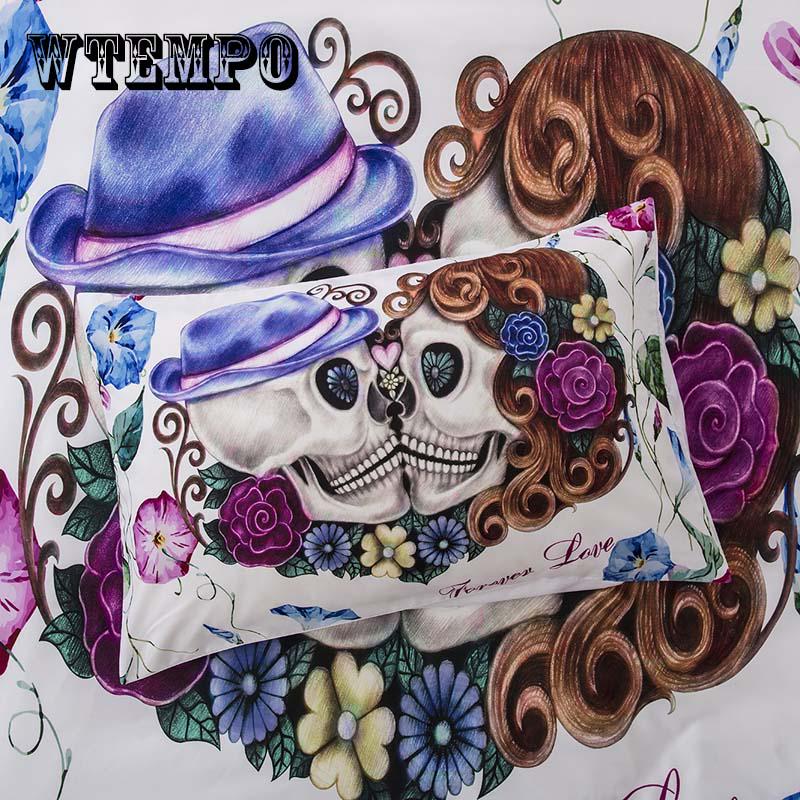 3D Kiss Skull Bedding Sets Lovers Skull Duvet Cover with Pillowcase 3 Pcs Set Bedclothes