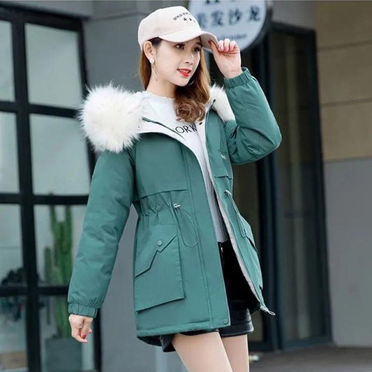 Thicken Warm Female Parker Clothing Winter Fashion Short Cotton Coat Fur Collar Plus Velvet Loose Padded Jacket