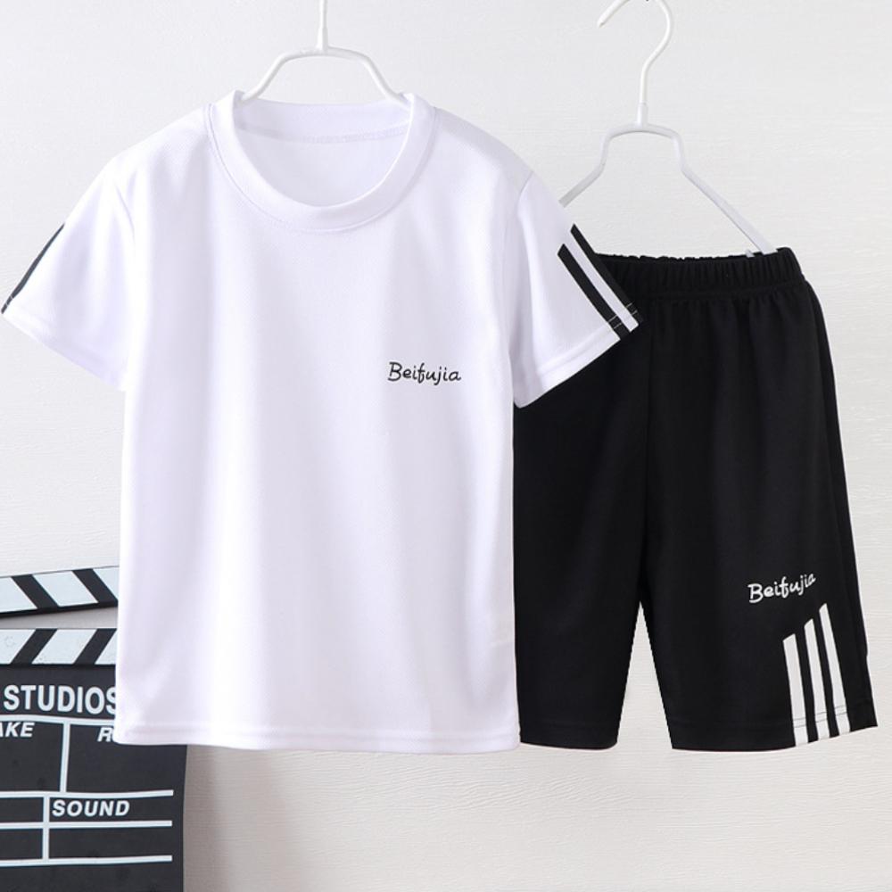 Kids Boys Summer Sweatshirts Short Sleeve T-Shirt Shorts Comfortable Cool Loose Casual Suit Striped Decorative Sports 2 Piece Set