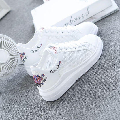 Breathable White Shoes Women's Hollow Out All-match Sports Net Shoes Women's Breathable Mesh Women's Shoes Flat Canvas Shoes