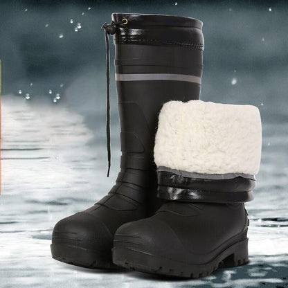 High Tube Rain Boots Men Thickened Middle Tube Rain Boots Warm Shoes Winter Water Shoes Cotton Rubber Shoes Plus Cotton Overshoes Car Wash Shoes