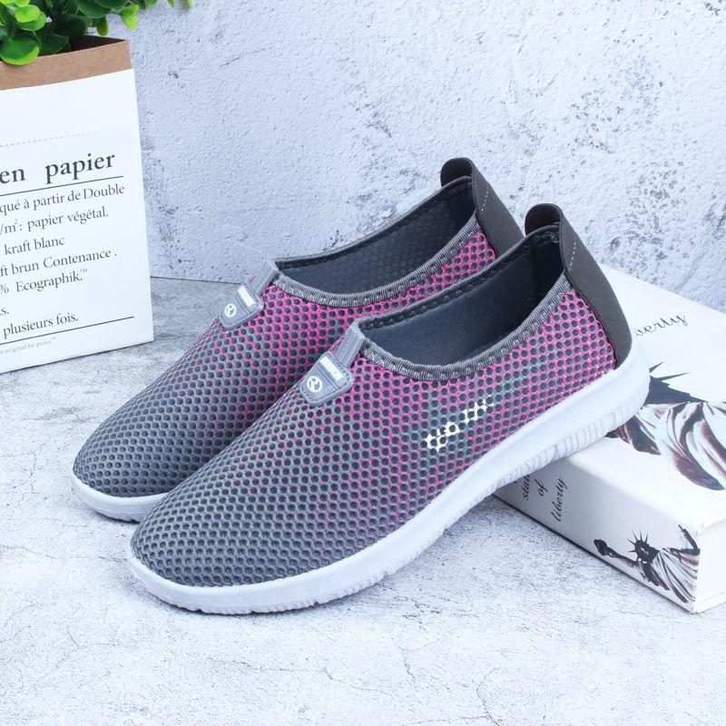 Women's Spring and Summer Breathable Hollow Mesh Shoes Middle-aged and Elderly Mothers Comfortable Non-slip One-step Shallow Shoes