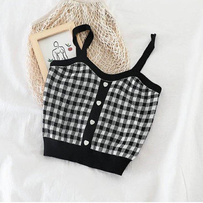 Korean Version Small Sling Vest Female Summer Lattice Vest Clothing  Sleeveless Solid Crop Tops