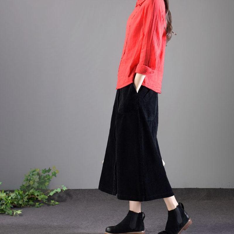 Corduroy A-line Skirt Women Loose Fall/winter Single-breasted Plus Size Skirt High-waisted Corduroy Long Skirt with Pockets